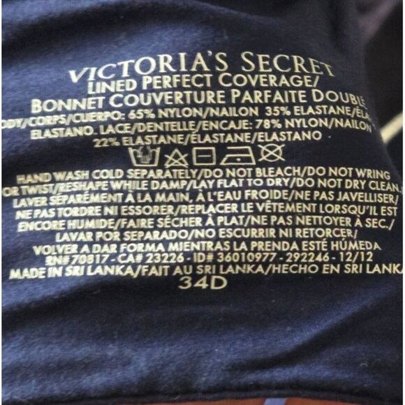 Victoria’s Secret Lined Perfect Coverage blue with lace trim Bra size 34D - Picture 4 of 5